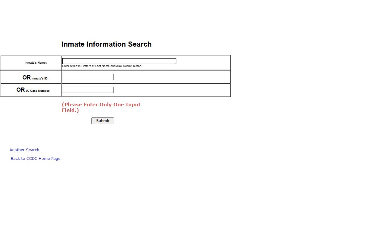 Clark County Detention Center CCDC in-custody search form for inmate records
