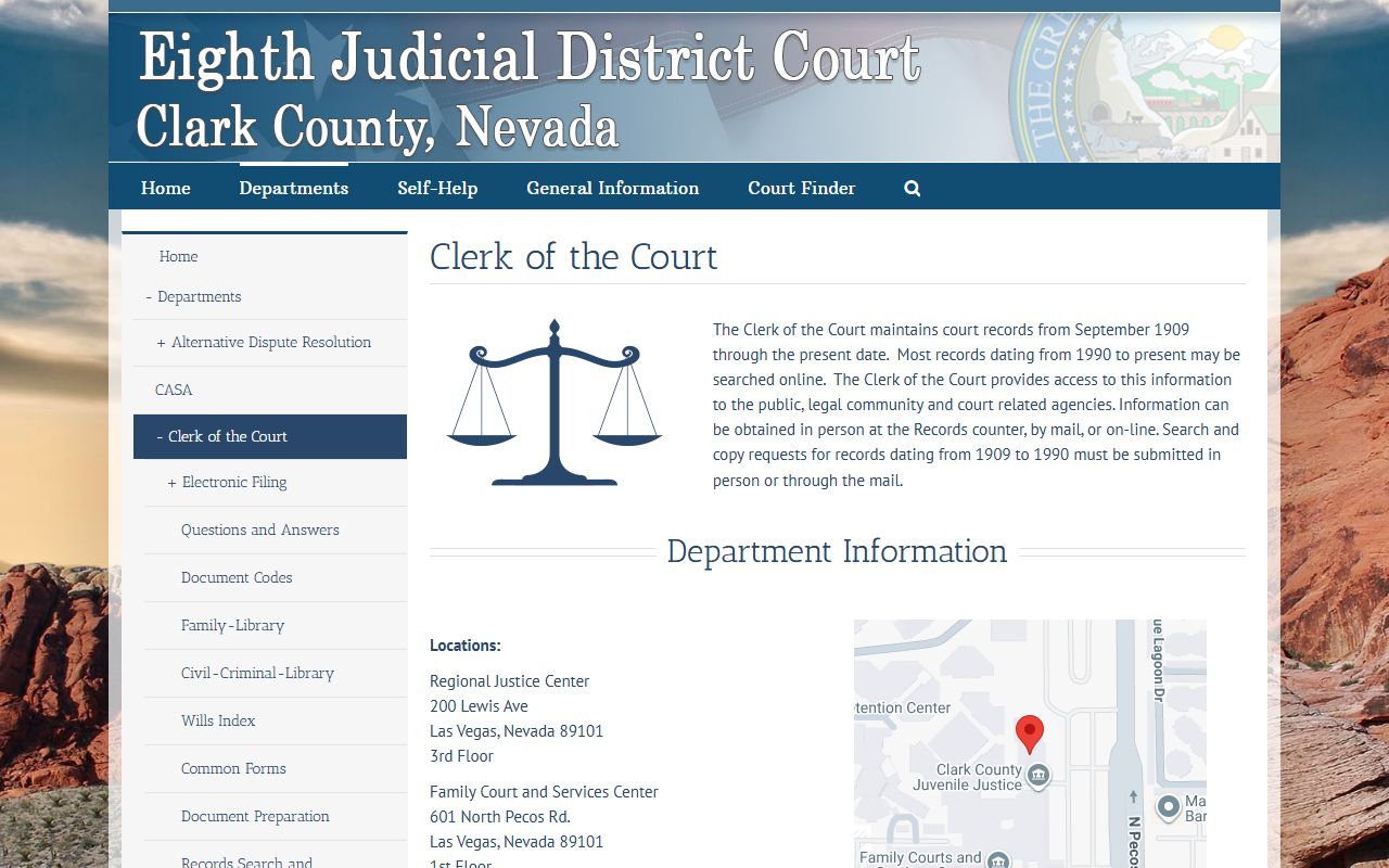 Clark County District Court Clerk page for court records and copy requests