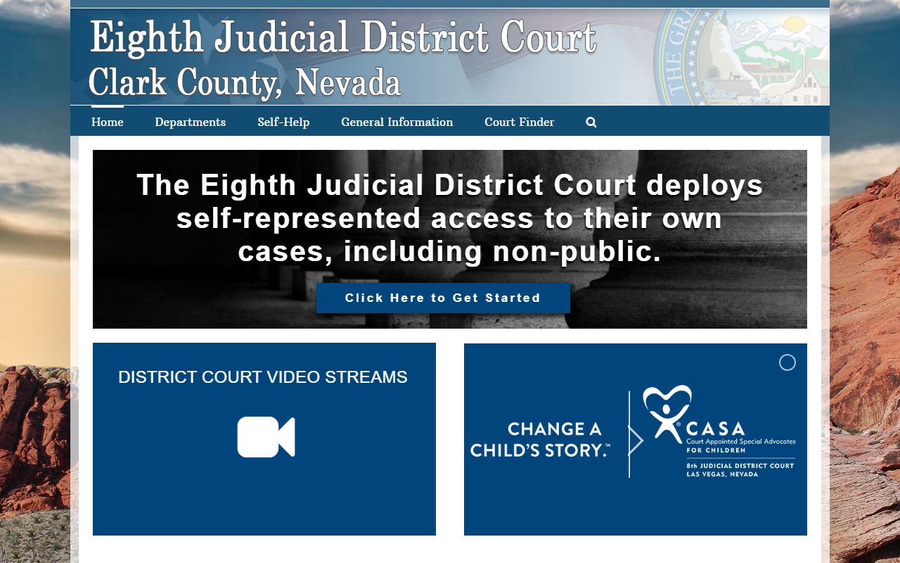 Clark County Eighth Judicial District Court home page for court records access