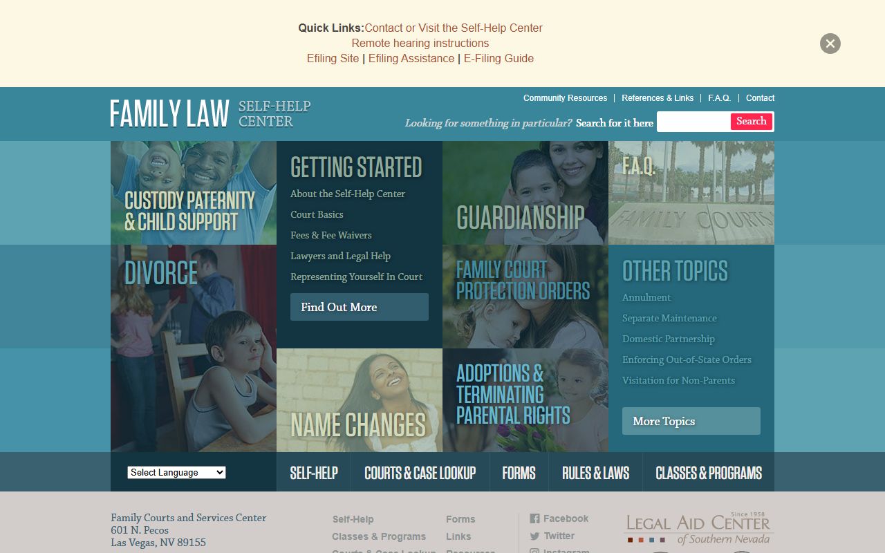 Clark County Family Law Self-Help Center for divorce and family court records