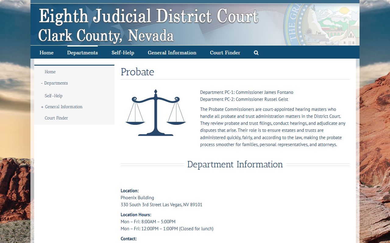 Clark County Probate Department page for District Court probate records