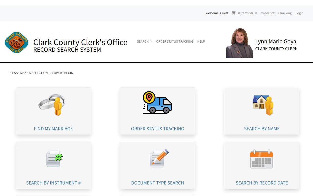 Clark County Clerk Acclaim public records search for marriage and business records