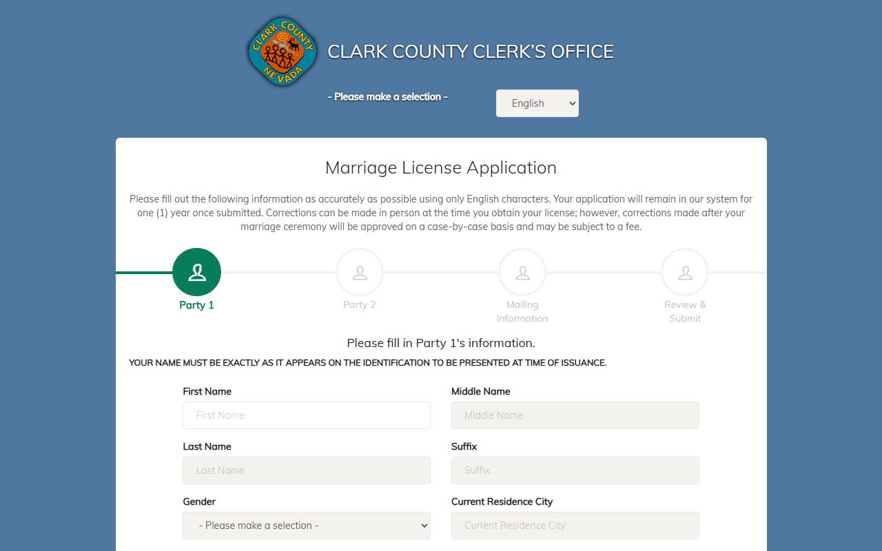 Clark County Clerk marriage license pre-application for a Clark County marriage license