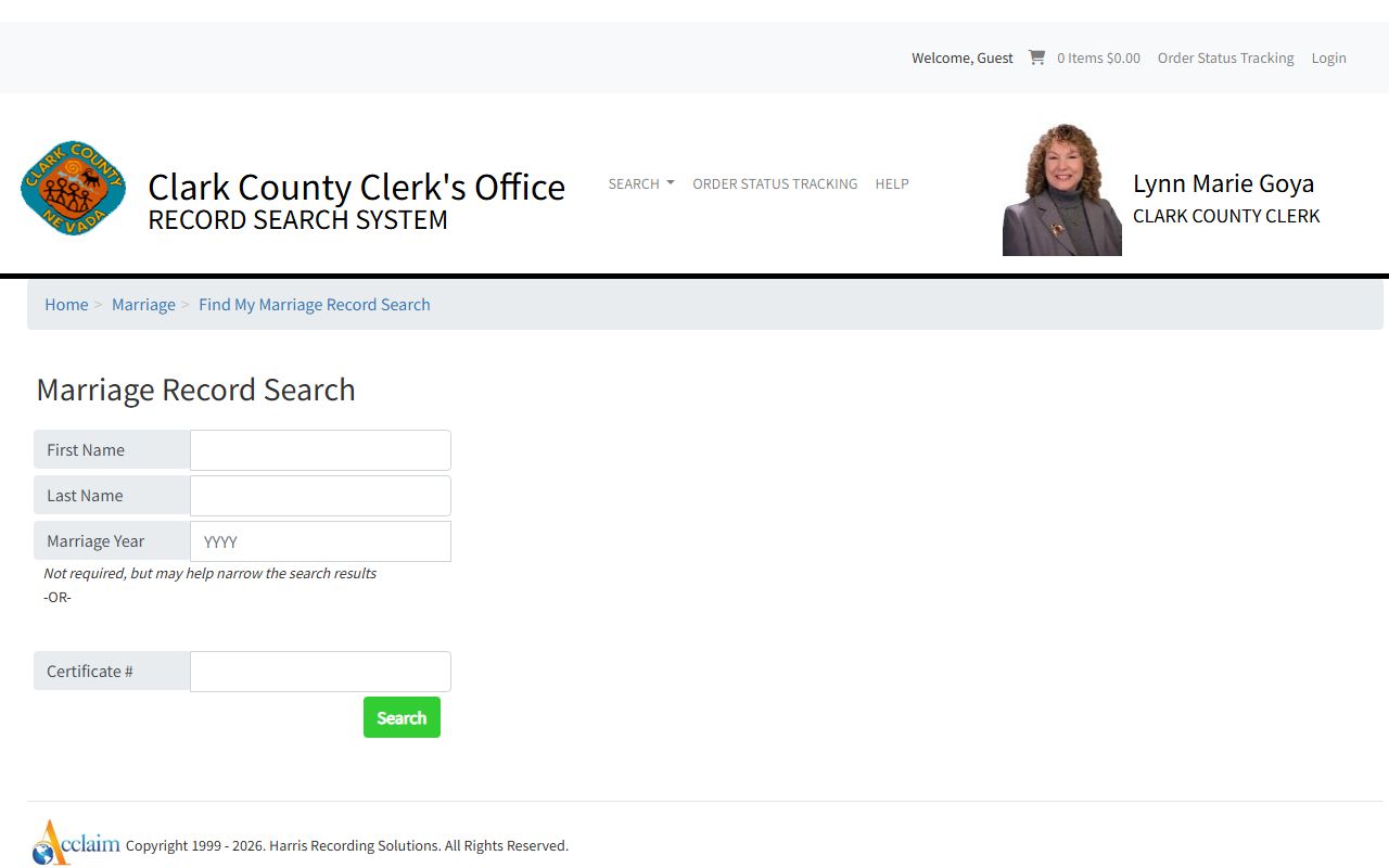 Clark County Clerk marriage record search for Clark County marriage records
