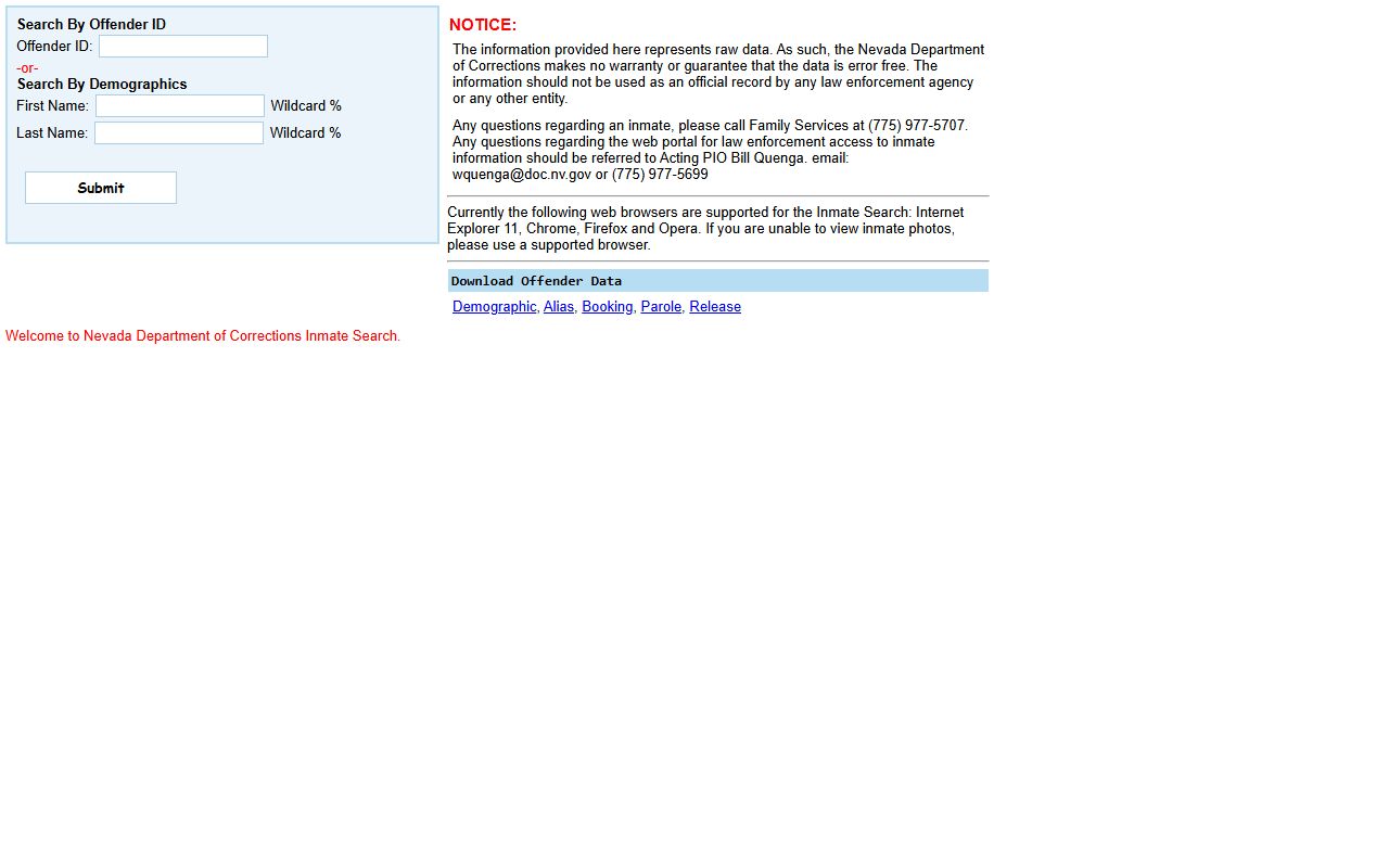 Nevada Department of Corrections offender search for Clark County state prison releases