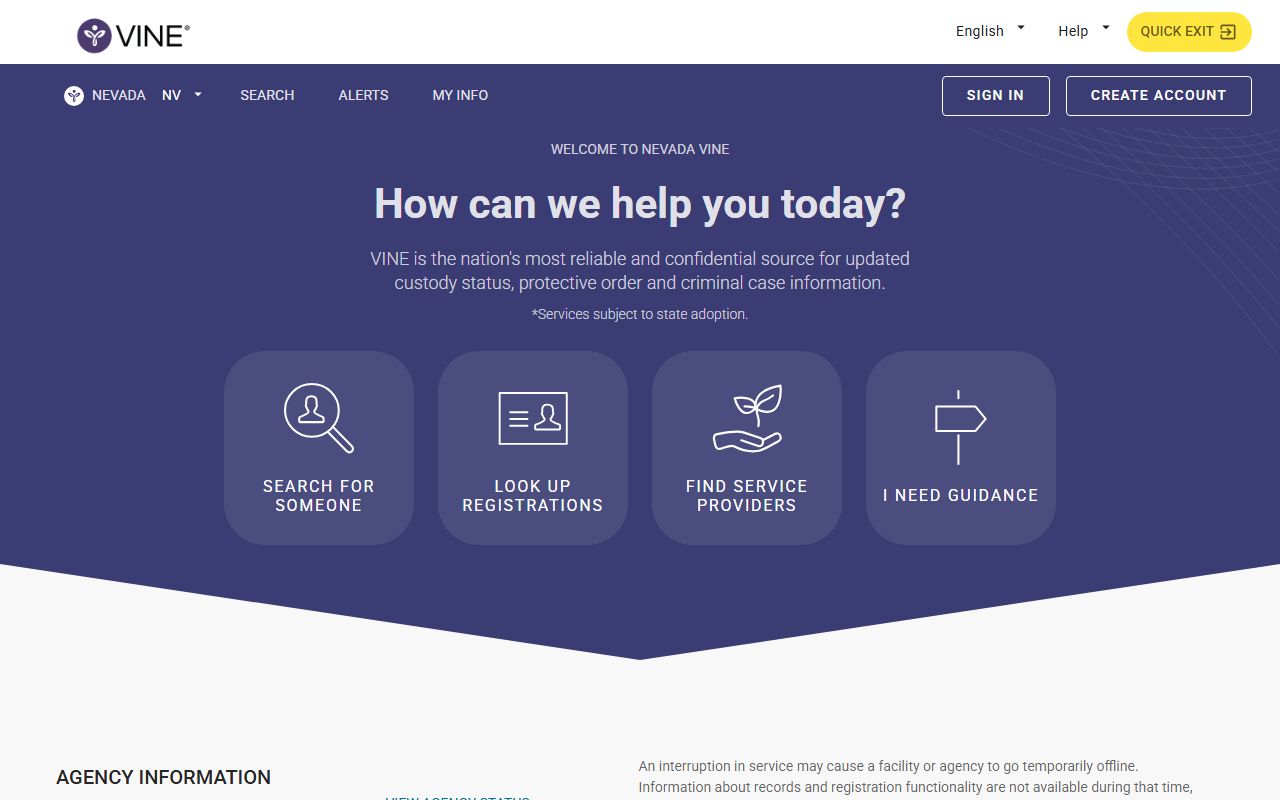 VINELink Nevada custody notification tool for Clark County released inmates
