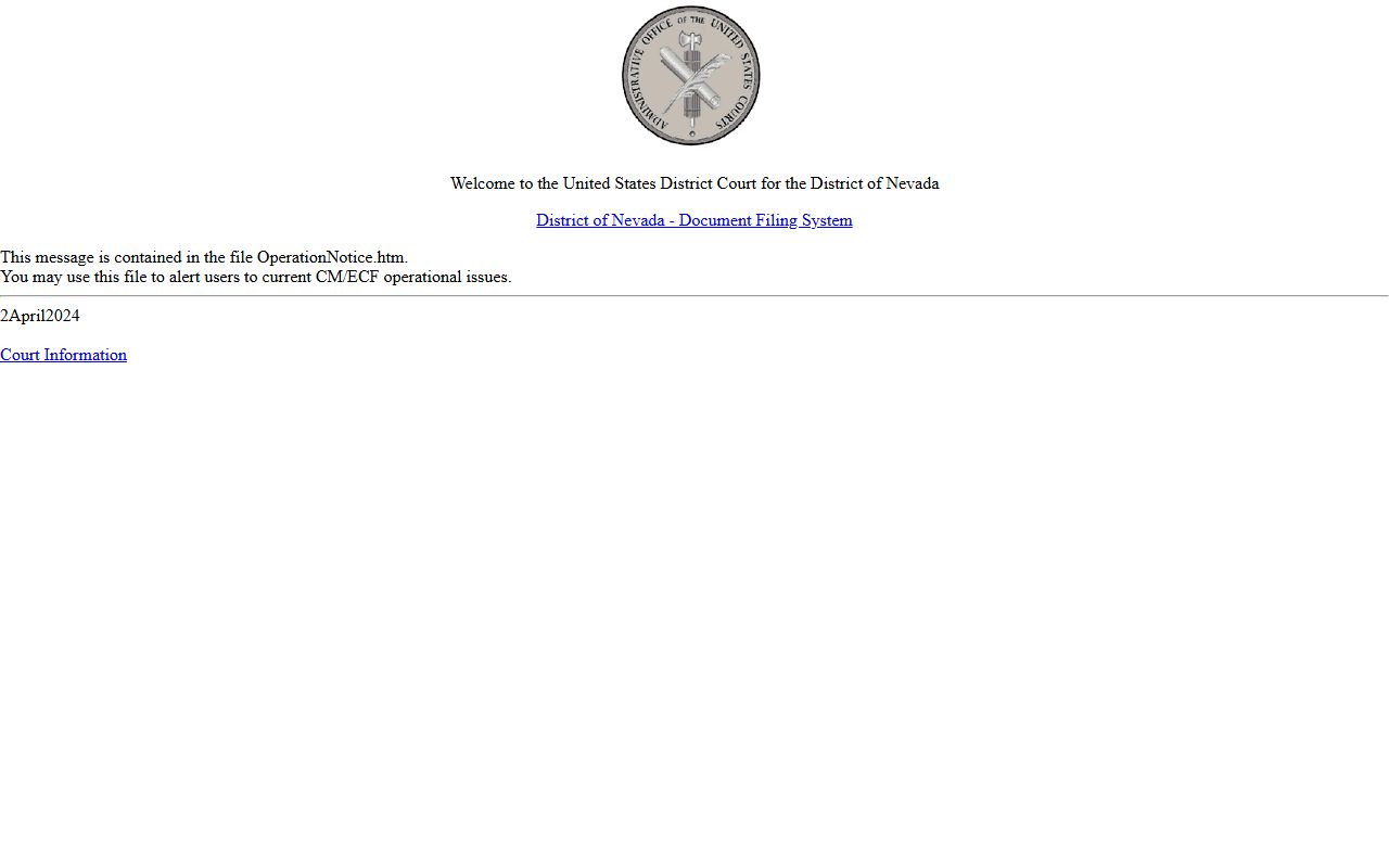 District of Nevada CM/ECF electronic filing and docket system for Clark County federal court records