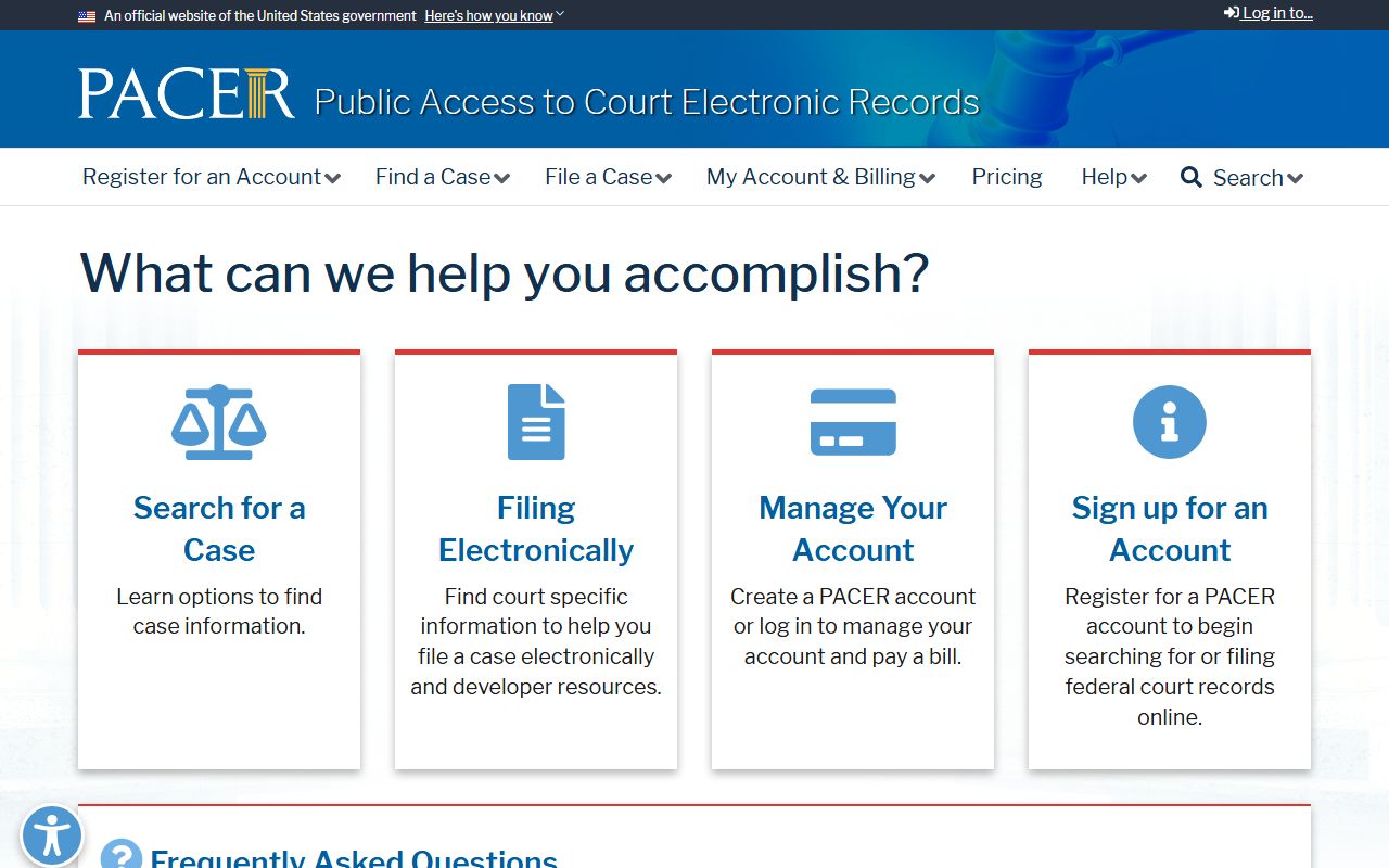 PACER federal court records portal for Clark County federal case access in the District of Nevada