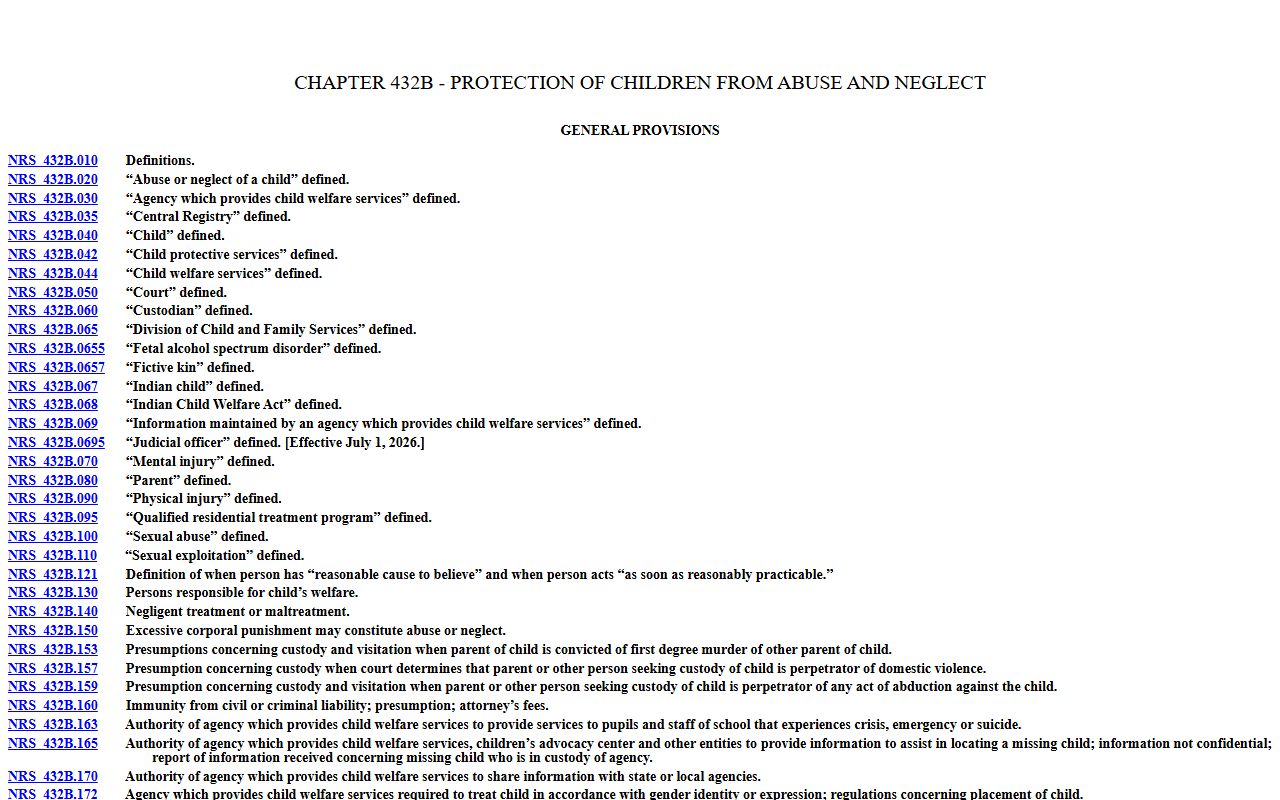 Nevada NRS Chapter 432B child welfare confidentiality statute relevant to Clark County juvenile records