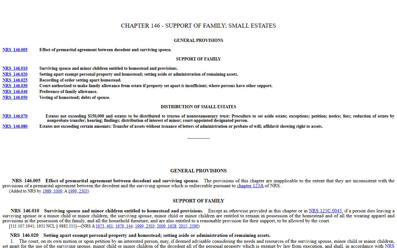 Nevada NRS Chapter 146 estate set-aside statute for small Clark County estates