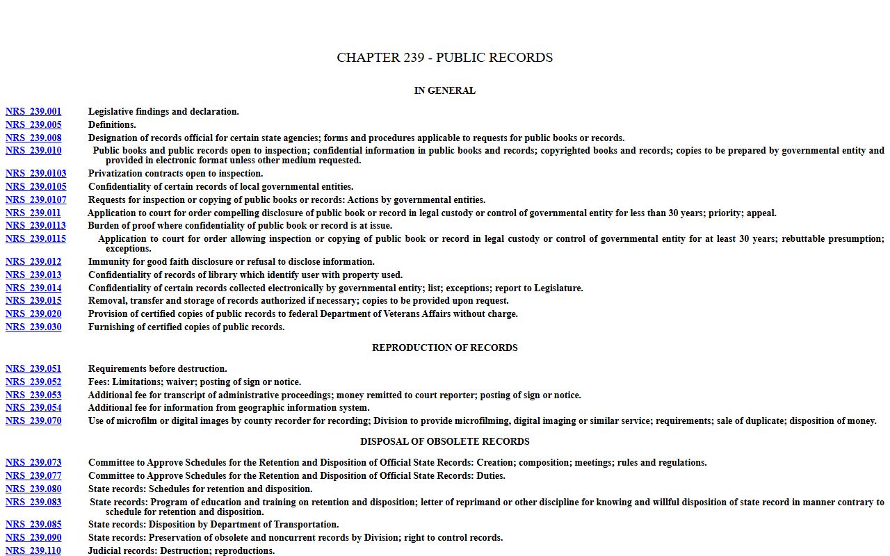 Nevada Public Records Act NRS Chapter 239 governing Clark County public records