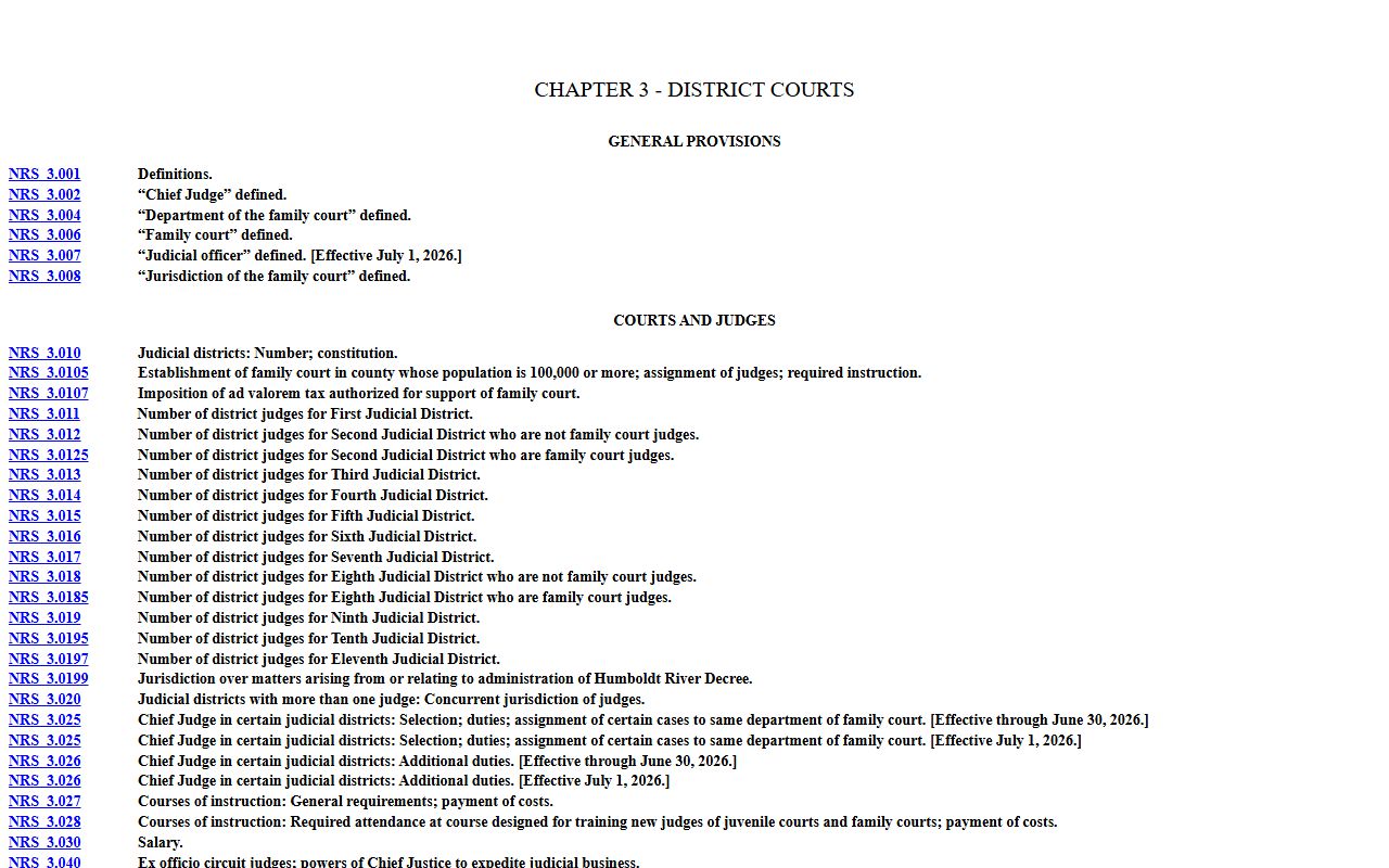 NRS Chapter 3 District Courts statute page governing Clark County court records clerk authority